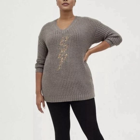 New torrid Chunky Pullover Tunic Sweater grey lightening bolt size 5x - Picture 2 of 8